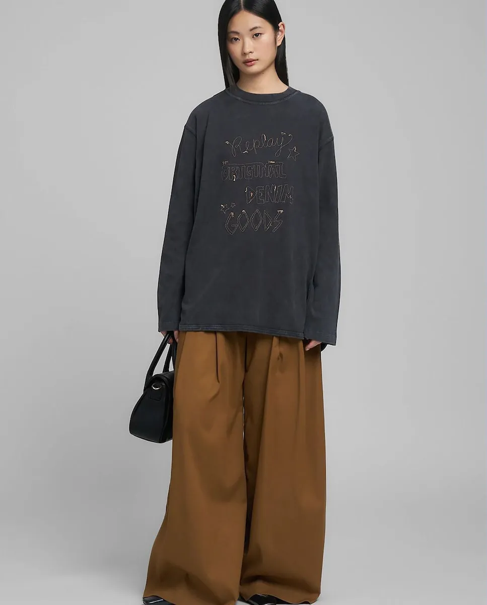 

Женская футболка с длинным рукавом и круглым вырезом Replay, черный