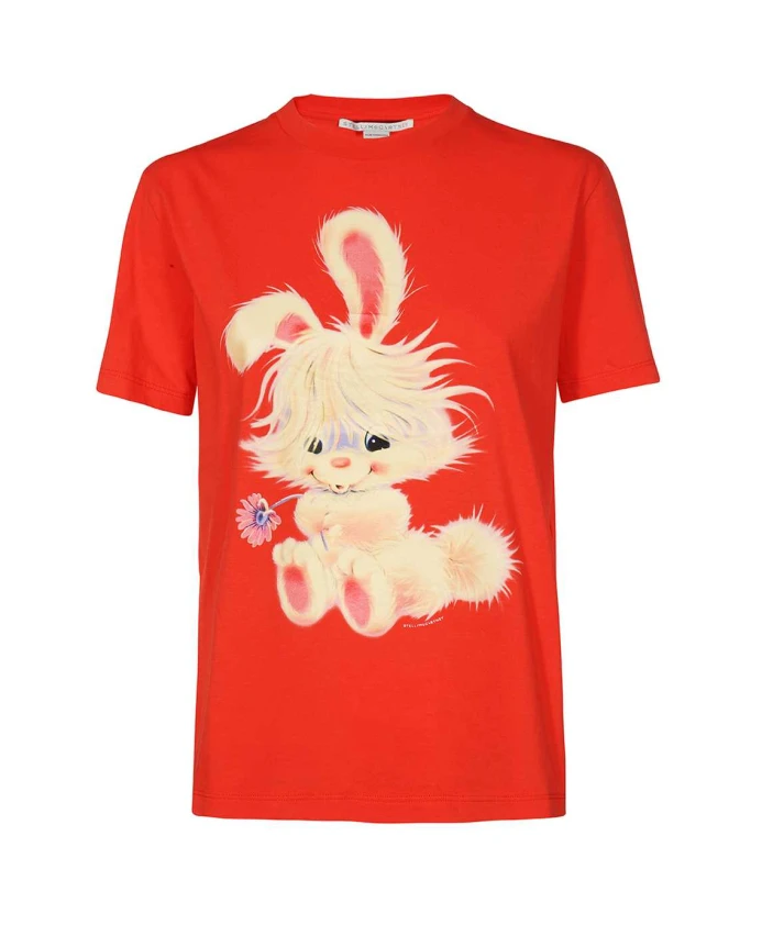 

Хлопковая футболка с длинным принтом Stella Mccartney, красный