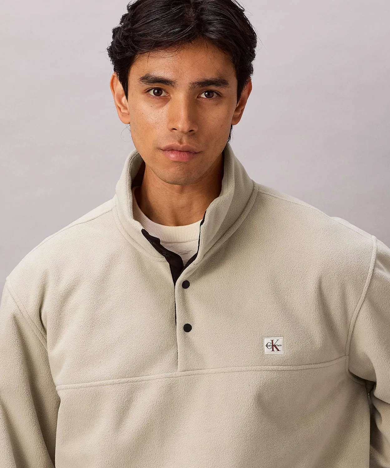 Флисовая фланелевая пуловер-стойка Calvin Klein Jeans, бежевый