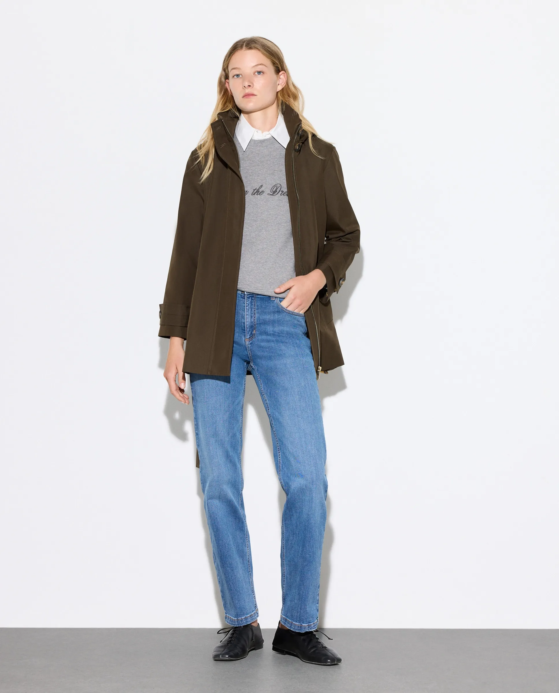 

Женский короткий гладкий плащ Woman El Corte Inglés, хаки