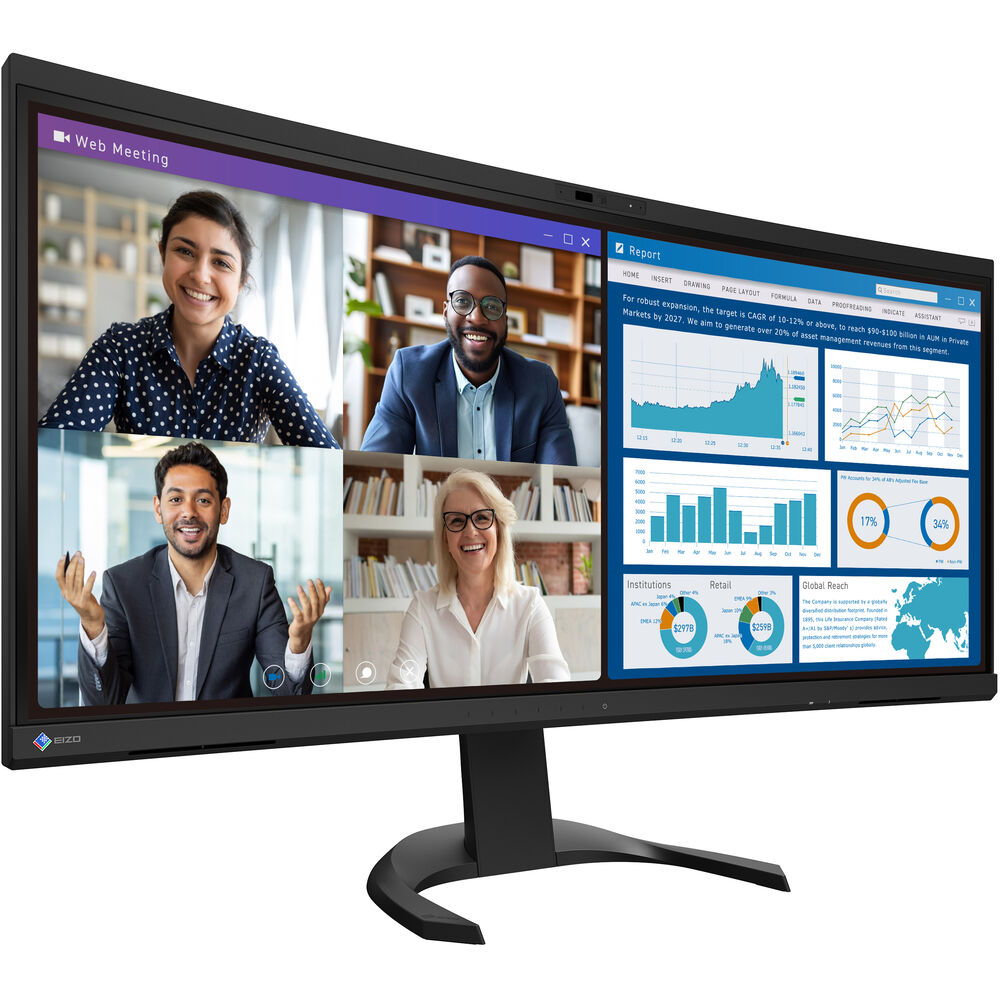 

EIZO FlexScan EV3450XC 34,1-дюймовый изогнутый сверхширокий монитор для видеоконференций с разрешением 1440p (черный)