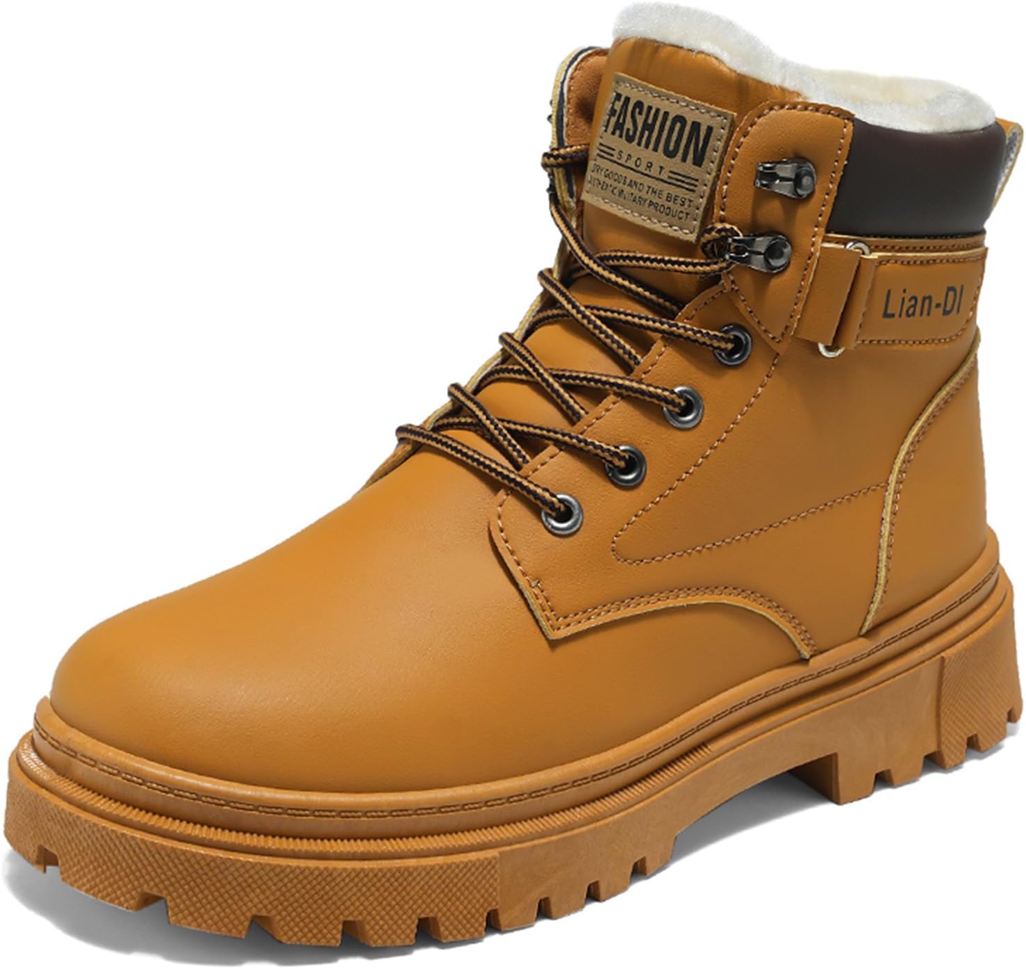 

Мужские зимние ботинки британского стиля на высокой подошве, модные кожаные с мехом, удобные, теплые и утепленные Generic, коричневый