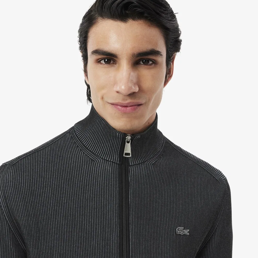 Мужской креповый кардиган на молнии чёрный от Lacoste — фото 2