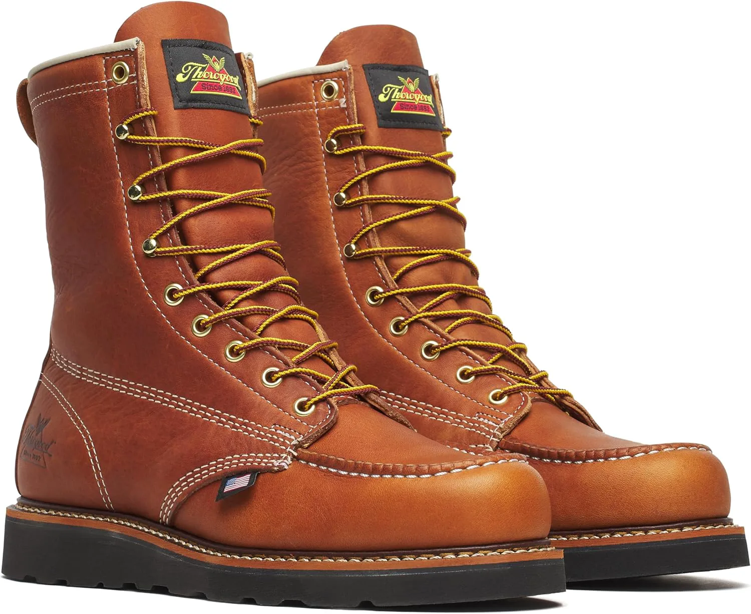 Рабочие ботинки Thorogood American Heritage 8" с металлическим носком, полностью из натуральной кожи, с клиновидной подошвой и стелькой с амортизацией