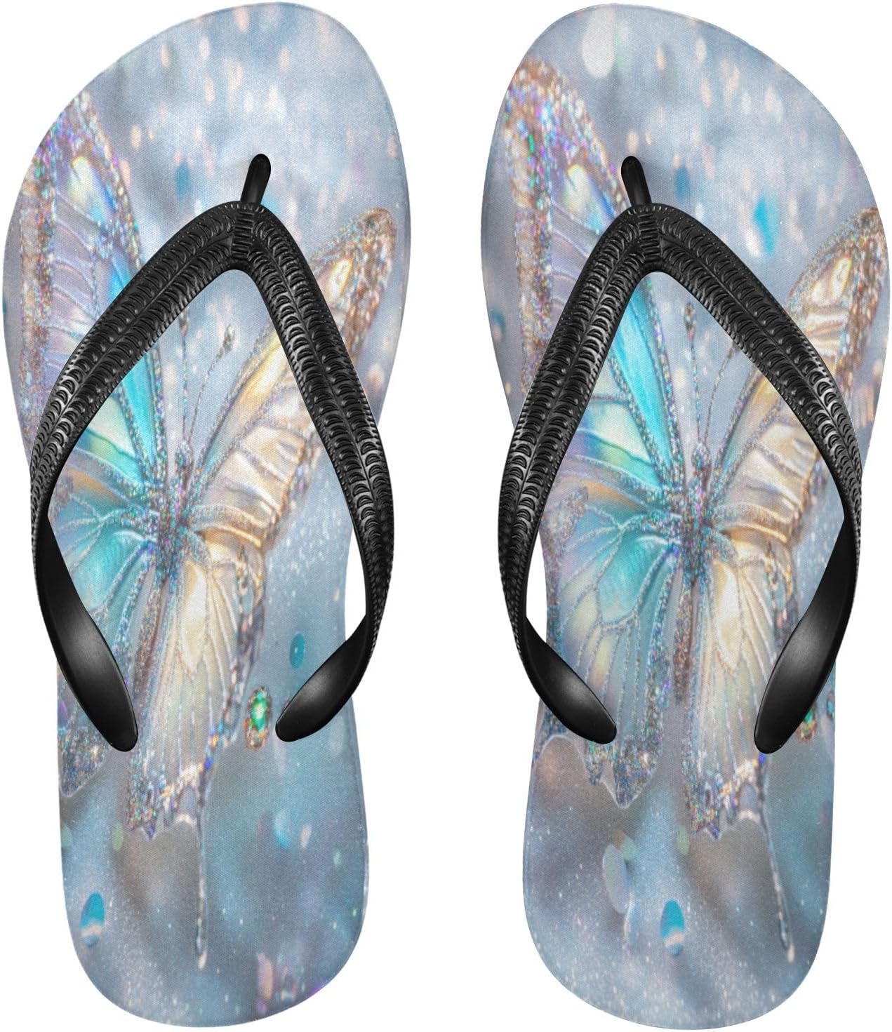 

Блестящие бирюзовые шлепанцы с бабочками, пляжные сандалии-вьетнамки, резинескользящие летние тапочки для женщин и мужчин, для прогулок Sinestour