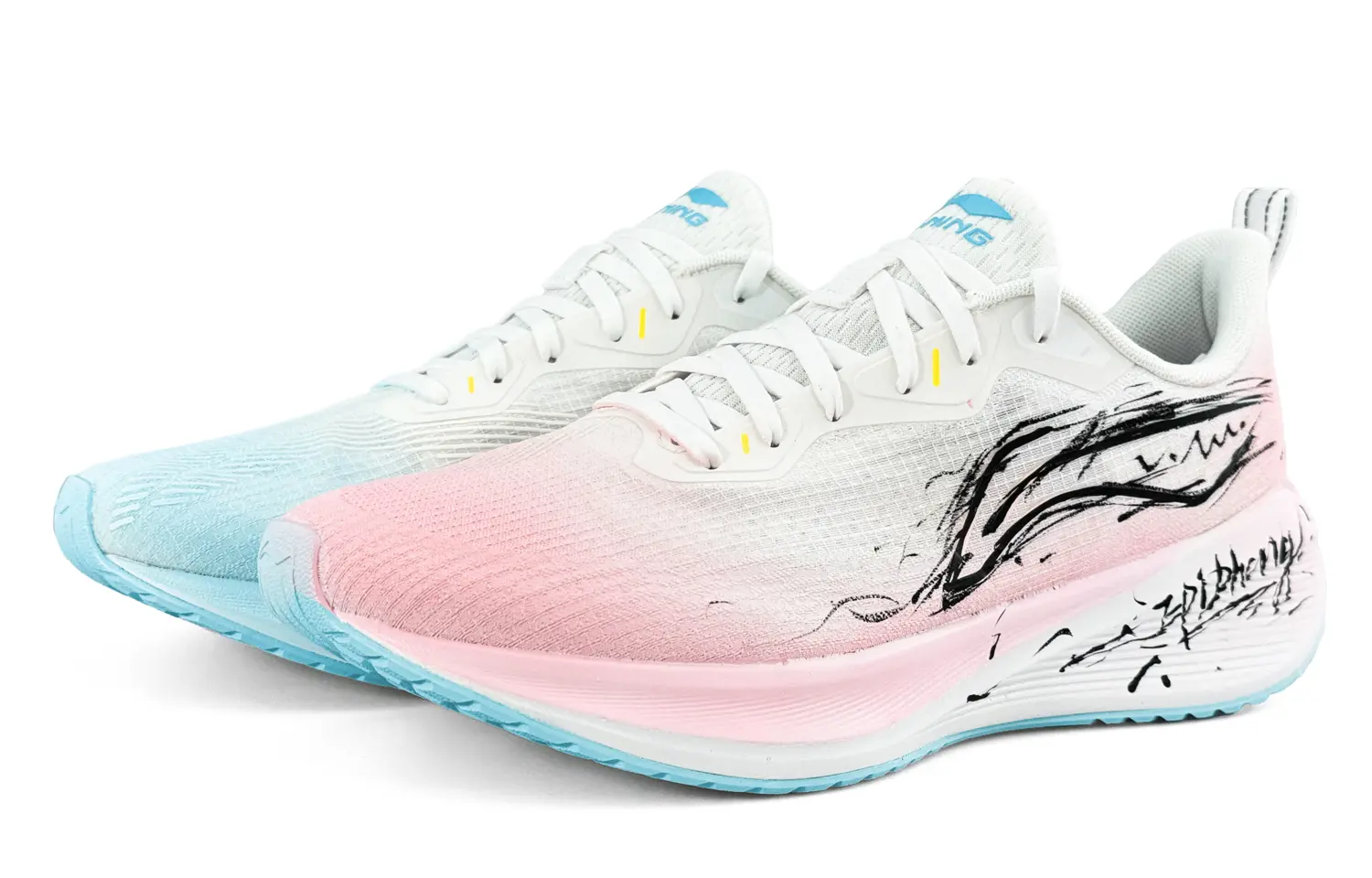 

LINING Кроссовки Wuyue для бега мужские низкие розово-белый градиент черный graffiti