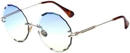 

Женские солнцезащитные очки круглой формы 2027 года, без оправы, с антибликовым покрытием, винтажные ретро-солнцезащитные очки для женщин MTZJH, Blue Yellow