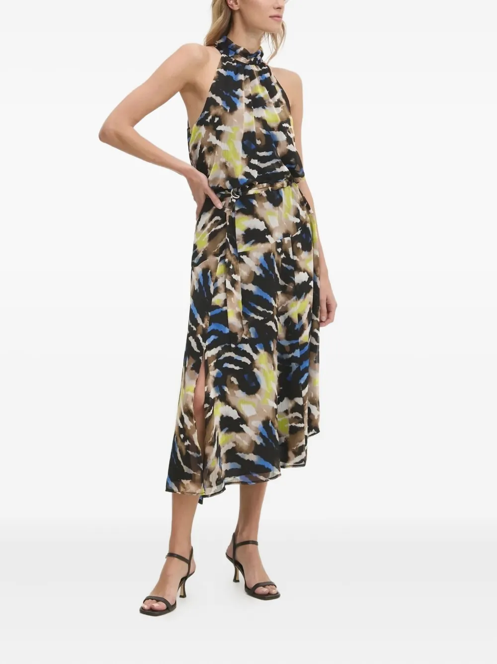 

Платье с высоким воротником и абстрактным принтом Dkny, черный