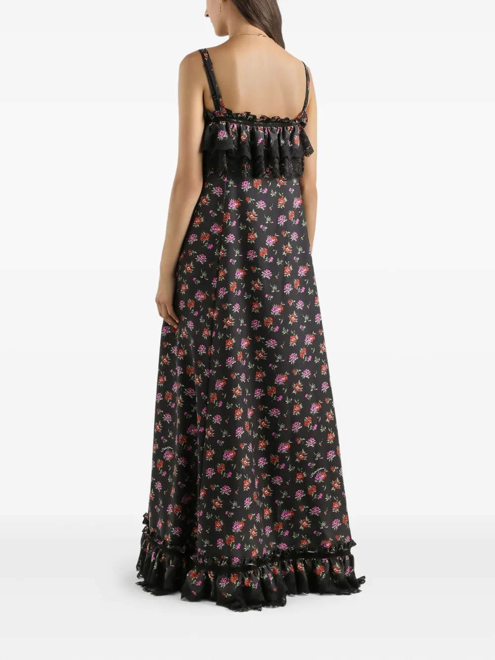 Платье макси с цветочным принтом и оборками DOLCE & GABBANA, черный — фото 3