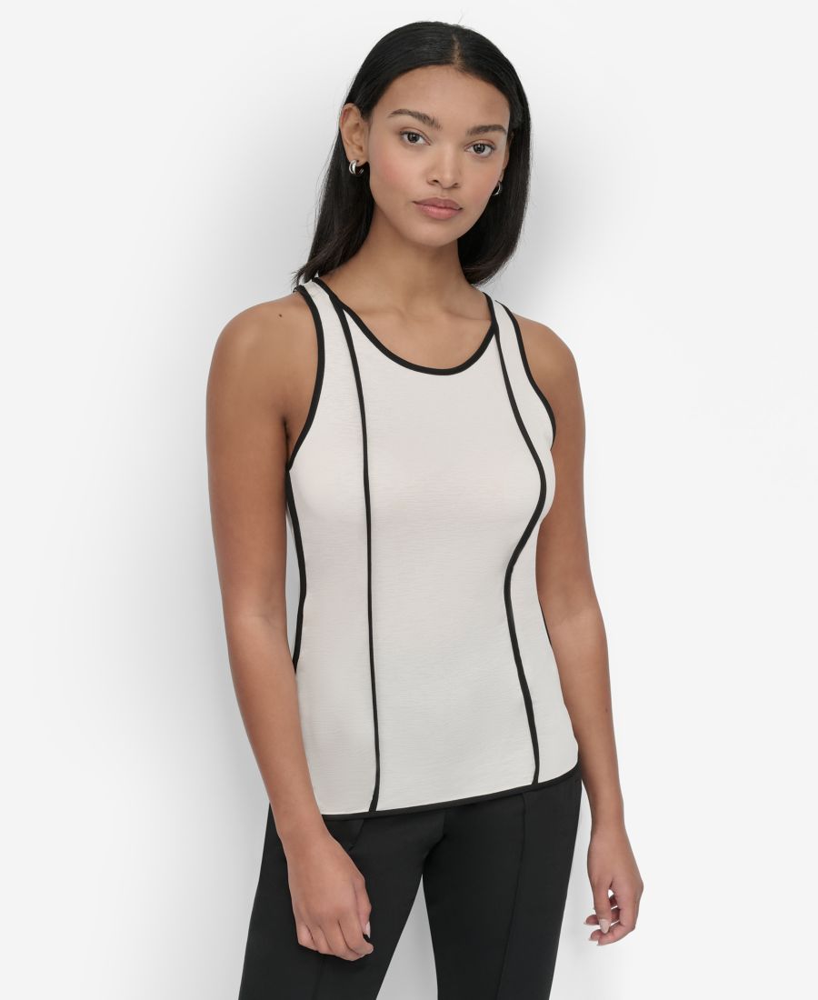 

Укороченная майка с контрастной отделкой DKNY, Ivory/black Combo