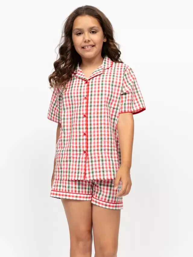 Детский пижамный комплект Tara из клетчатой ткани сирсакер, красный Minijammies