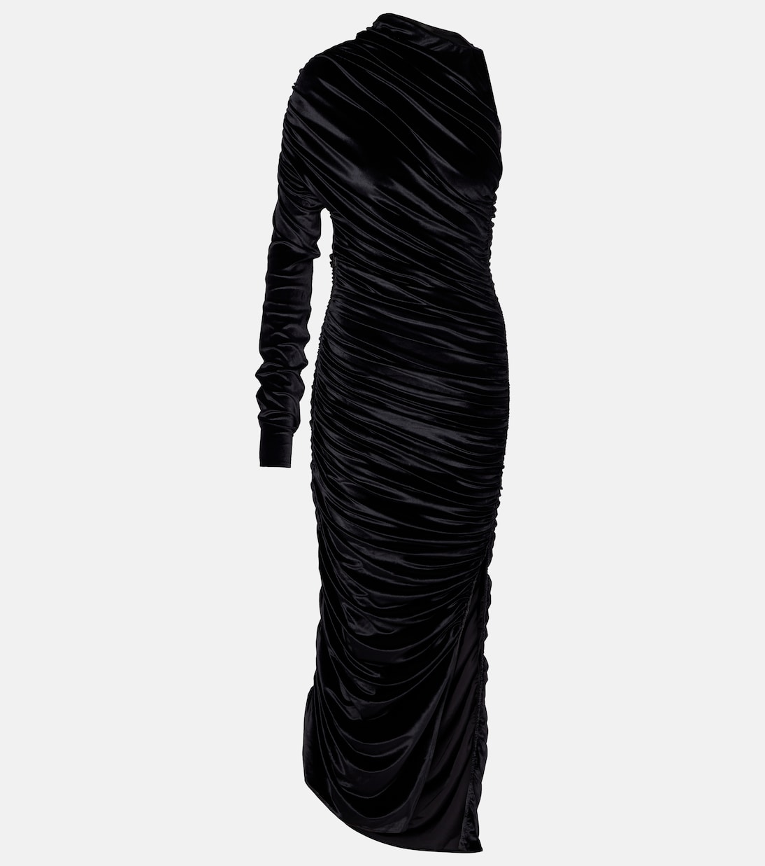 

Асимметричное макси-платье из бархатного джерси Mugler, черный