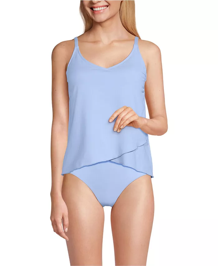 

Женский топ-танкини с удлиненным лифом и тюльпанообразным подолом Lands' End, синий