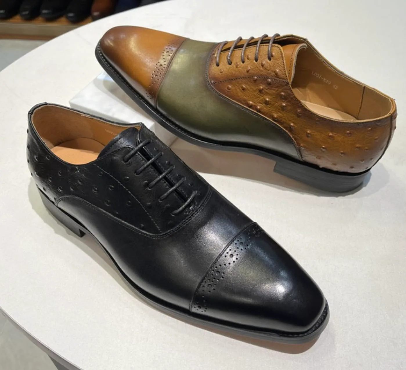 Мужские официальные туфли Santimon Oxfords - стильные и удобные дерби с носком из натуральной кожи для свадеб и делового повседневного образа, черный — фото 4