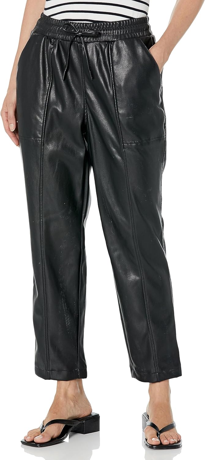 

Женские спортивные брюки Calvin Klein прямого кроя из искусственной кожи с боковыми карманами, Black