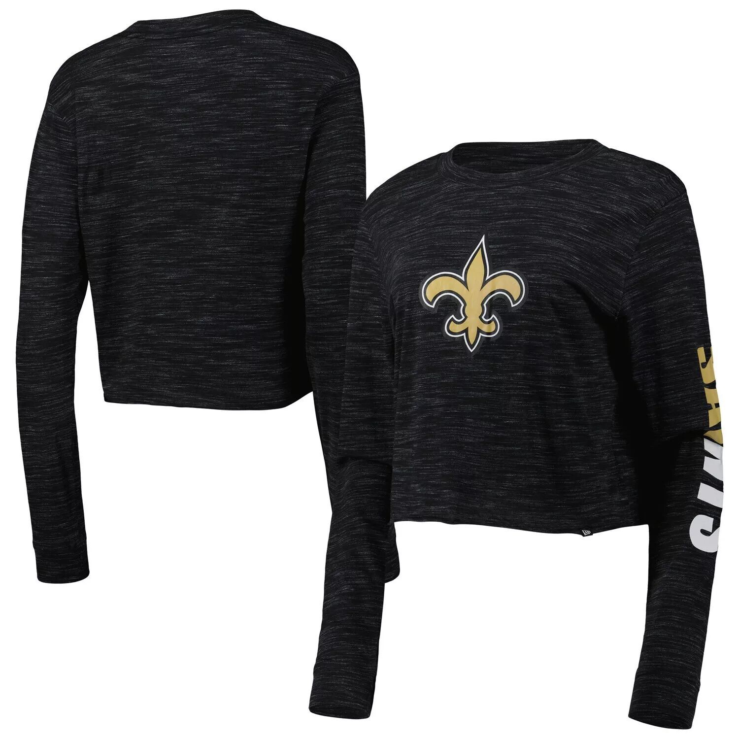 

Женская черная укороченная футболка с длинными рукавами New Era New Orleans Saints New Era, Черный, Женская черная укороченная футболка с длинными рукавами New Era New Orleans Saints New Era