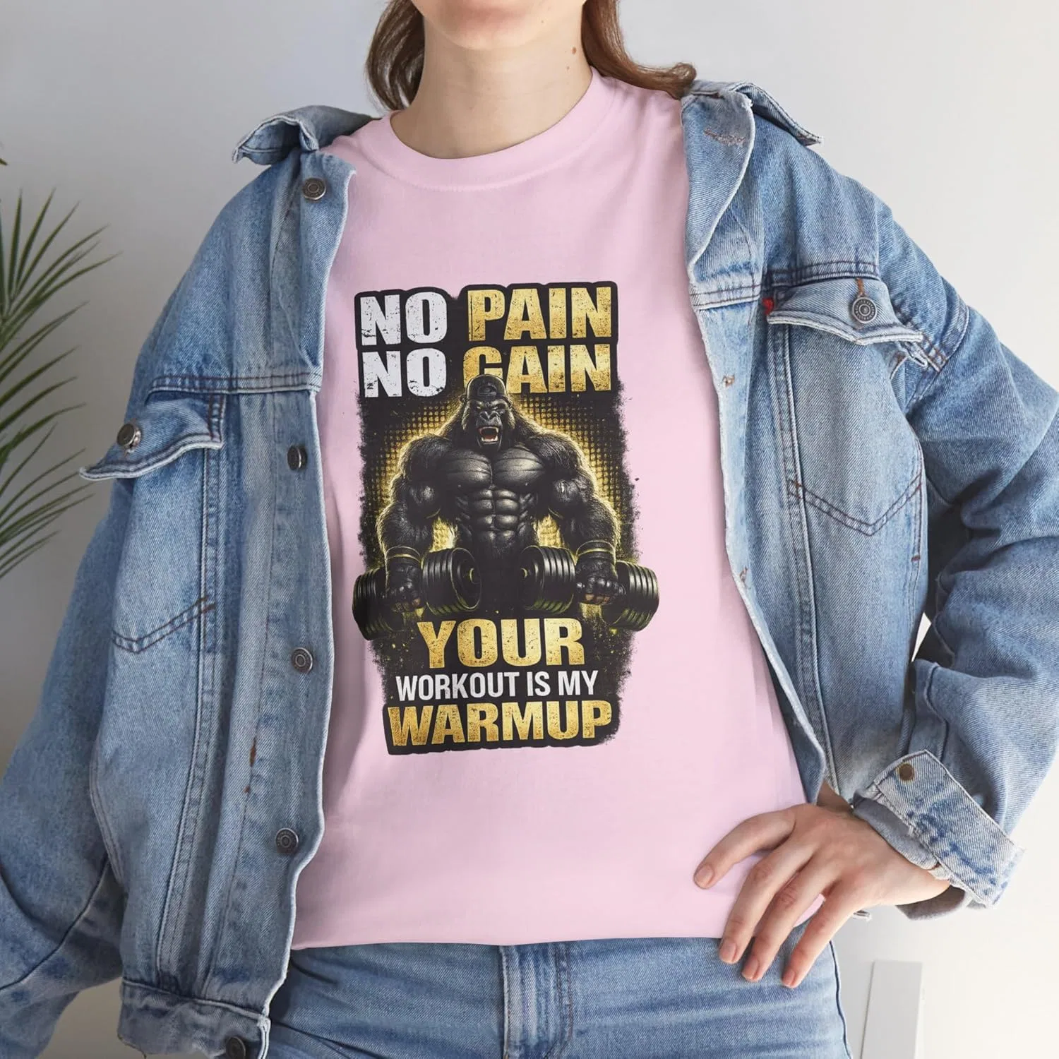 Футболка с принтом No Pain No Gain, GENERIC, Light Pink — фото 3