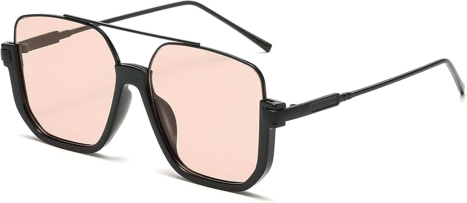 

Винтажные квадратные солнцезащитные очки-авиаторы большого размера для женщин и мужчин, полуободковые, в стиле 70-х. Стильные и модные FLJMRAVER, A1* Black / Champagne