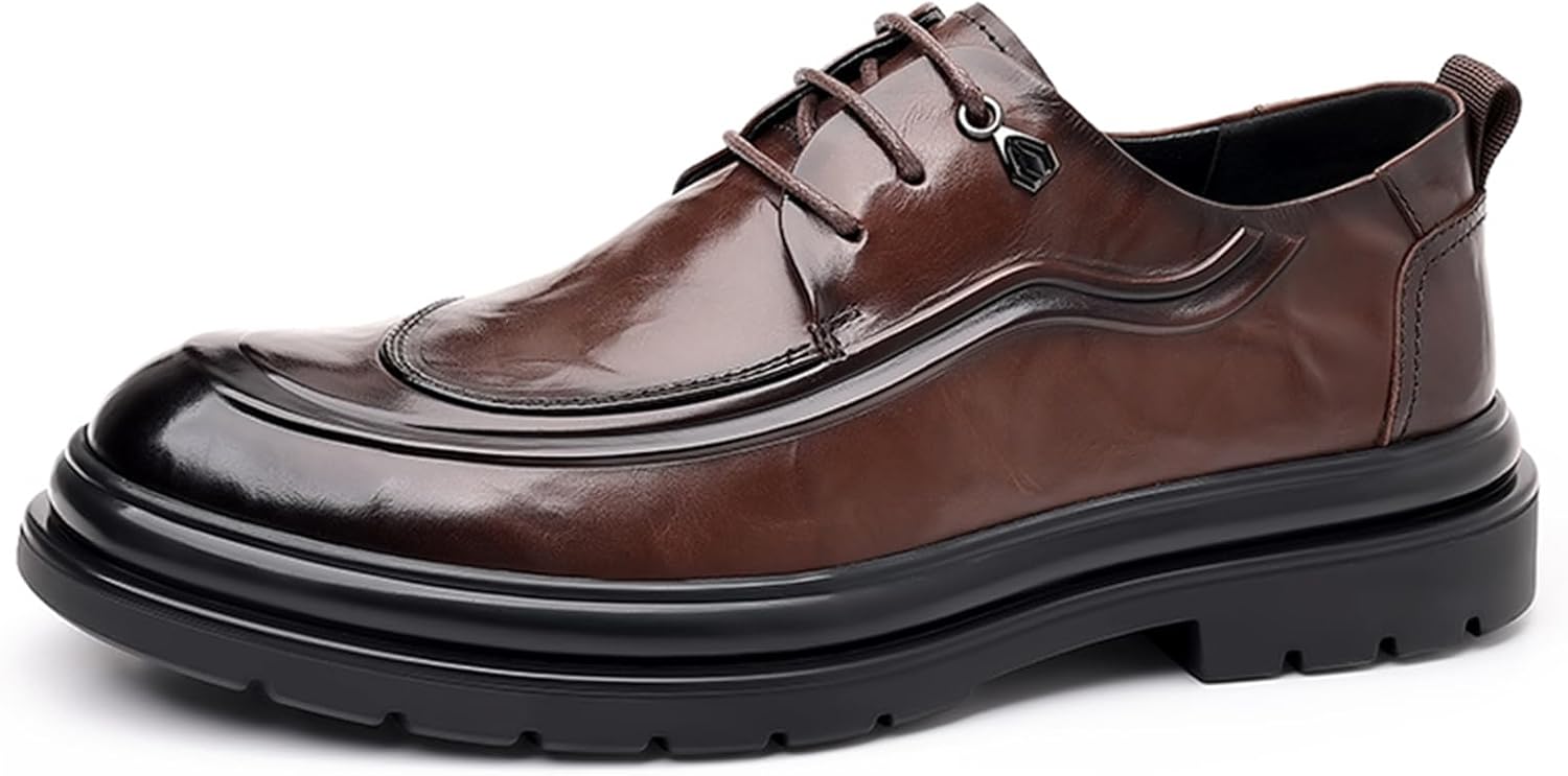 

Мужские туфли-оксфорды из искусственной кожи с шнуровкой, ретро, с круглым носком, низким вырезом, мокасины с нескользящей подошвой, повседневные, деловые, рабочие, формальные туфли дерби Zzyyzzyy, коричневый