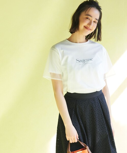 

Футболка с логотипом из тюля Kumikyoku, цвет слоновая кость