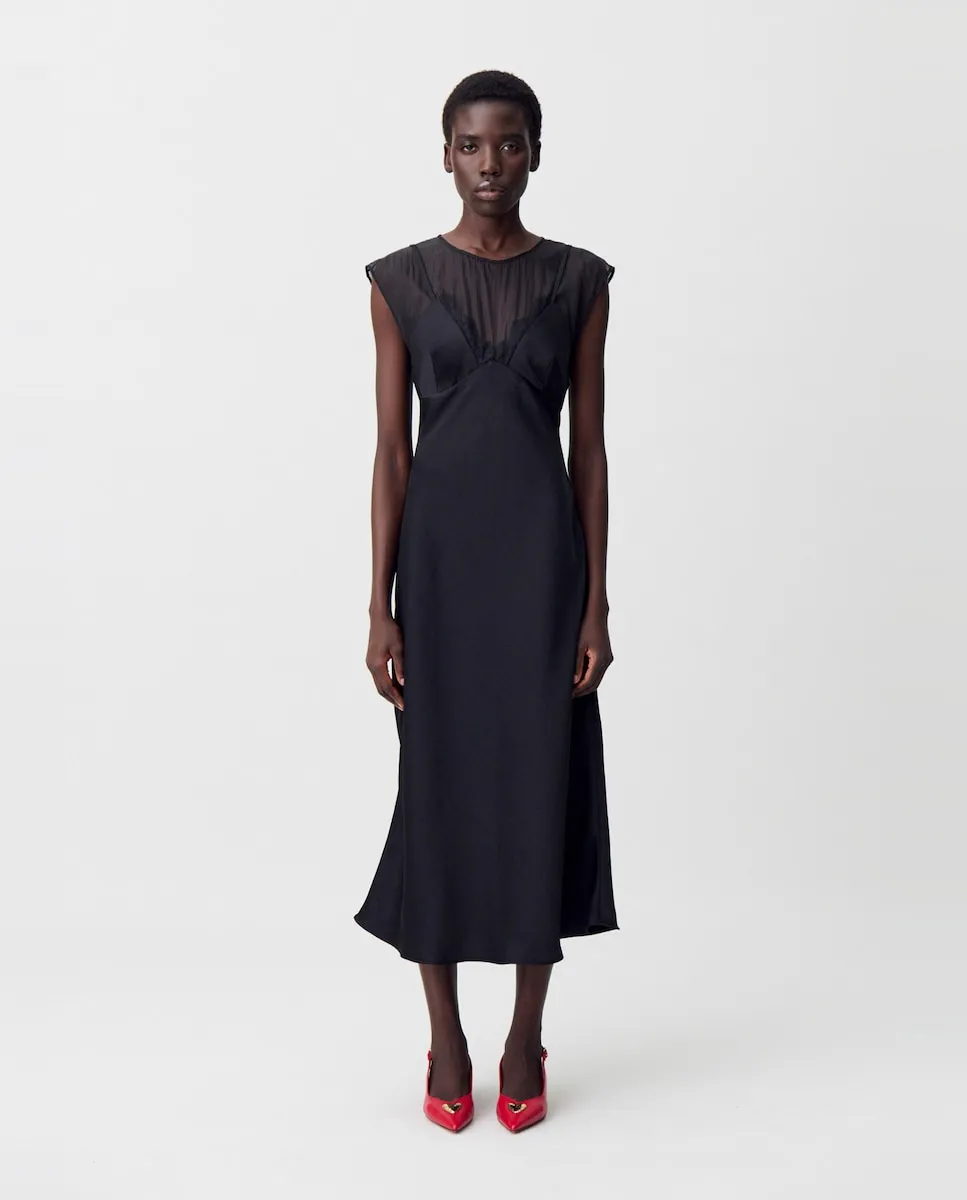 

Длинное платье из струящейся органзы Claudie Pierlot, черный