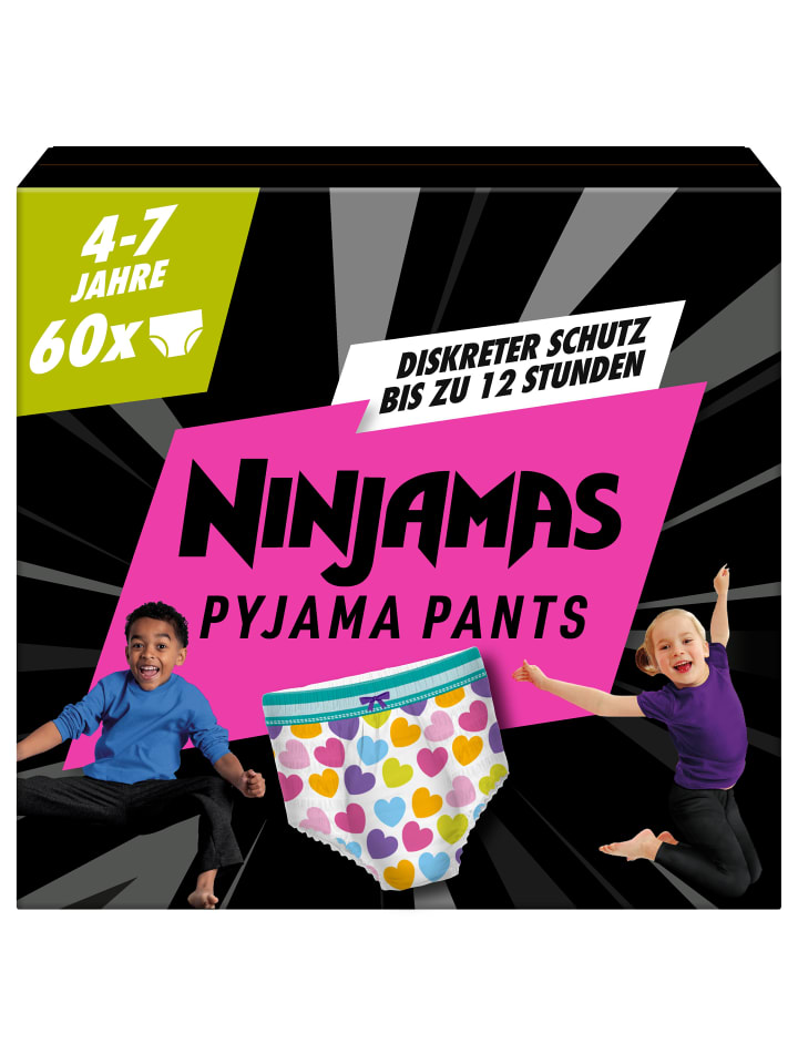 

Пижамные штаны Ninjamas с сердечками, 60 впитывающих ночных штанов, 7 лет, 17-30 кг Pampers