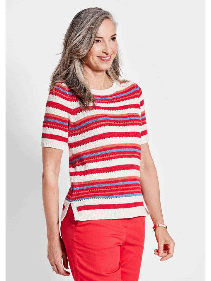 

Вязаный полосатый свитер с вырезом-лодочкой красного/белого/узорчатого цвета GOLDNER
