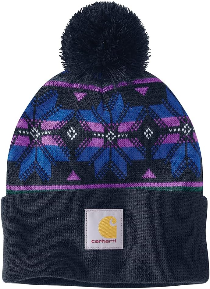 

Carhartt Women's 106647 Вязаная шапка с жаккардовым узором и помпоном, Navy