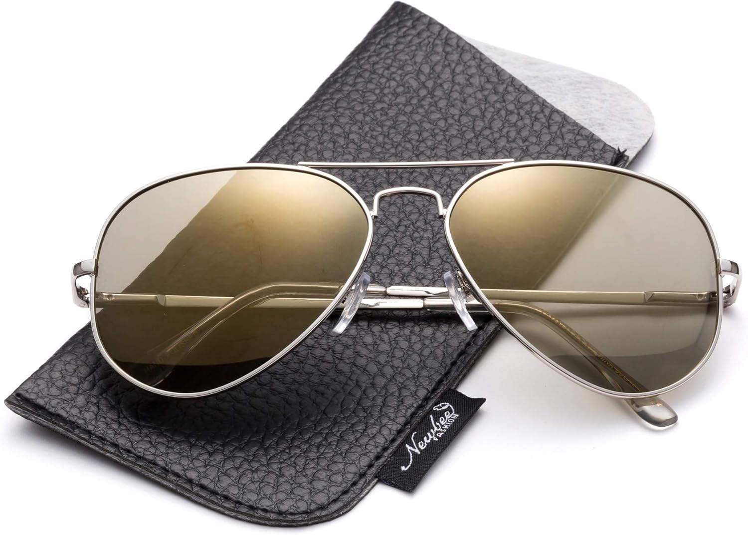 

Поляризованные солнцезащитные очки-авиаторы с зеркальными линзами. Классические поляризованные солнцезащитные очки-авиаторы, маленький размер Newbee Fashion Sunglasses, Gold Mirror