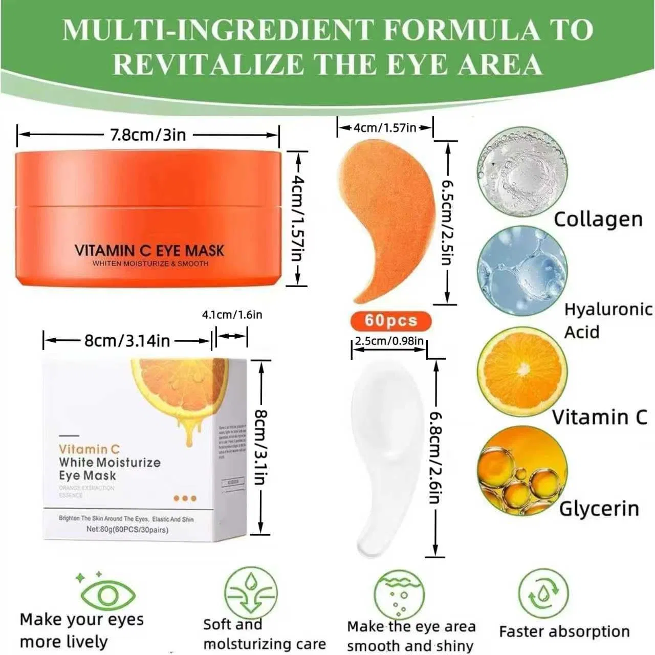 Патчи для глаз с витамином C от темных кругов (60 шт.) Chenduoran, Orange - Vitamin C — фото 4