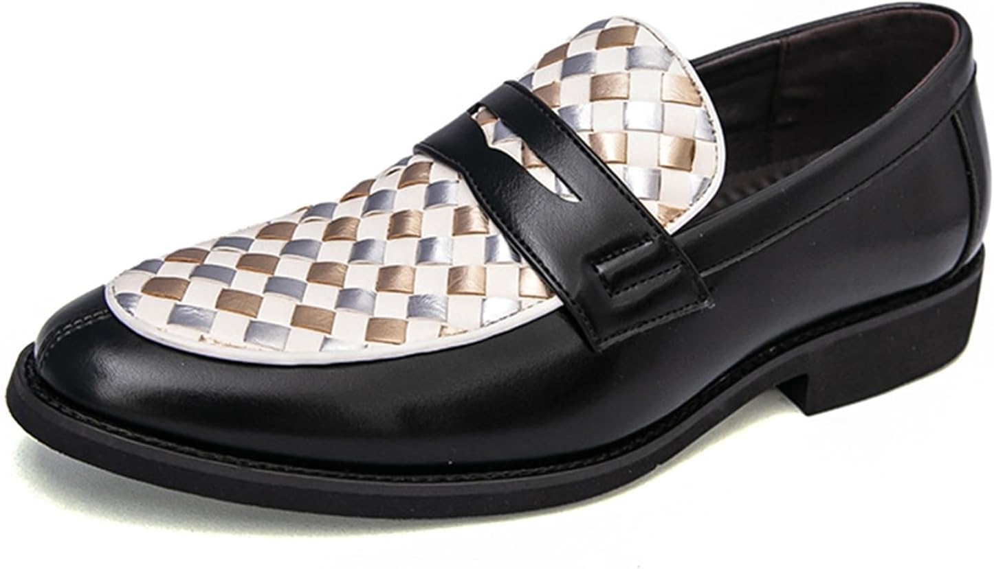 

Мужские лоферы с плетеным верхом, массивным каблуком и застежкой «пенни», ретро с заостренным носком, на подкладке, слипоны для вечеринок, свиданий и повседневной носки Bedgmdeg, Apricot