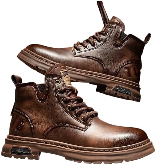 

Мужские кожаные ботинки TXLKGQW с шнуровкой для мотоциклистов, ретро, с круглым носком, подошвой с протектором, чукка на щиколотку, повседневные водонепроницаемые оксфорды для работы и наряда, коричневый