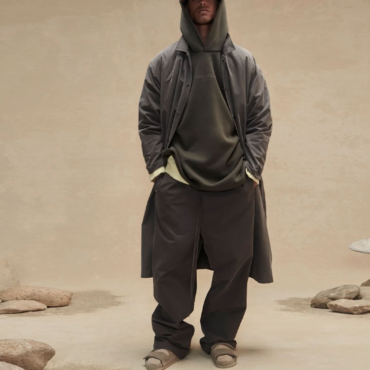 Расслабленный Худи Fear Of God Essentials, Серый Черный — фото 4