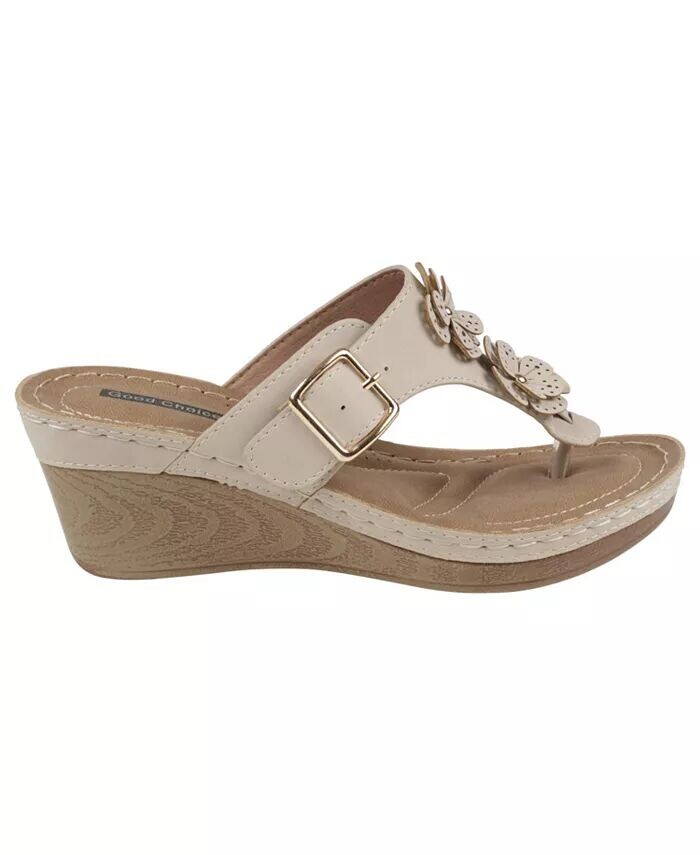 Женские босоножки Narbonne Flower на танкетке GC Shoes, коричневый/бежевый — фото 2