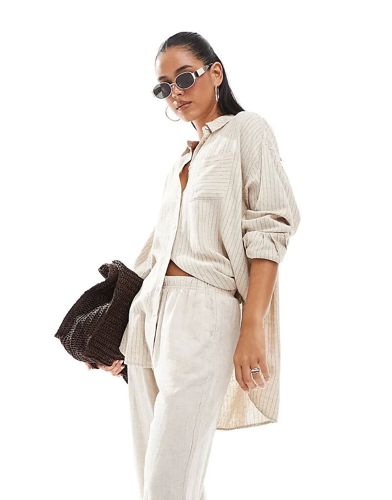 

Рубашка JJXX из льняной смеси в бежевую полоску