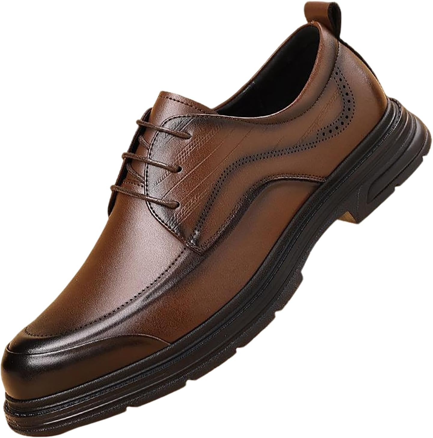 

Мужские винтажные кожаные оксфорды с шнуровкой и платформой, классические кожаные броги с крылами, удобные туфли с круглым носком, противоскользящие деловые дерби Nxnbhsl, коричневый