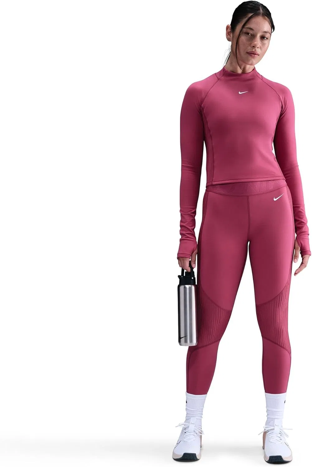 Топ Nike Pro Dri-FIT Warm Long Sleeve Grid Graphic, Sweet Beet/White