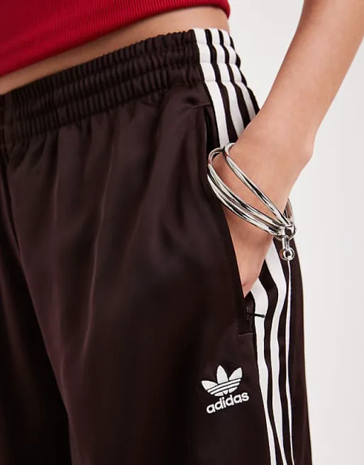 Коричневые атласные широкие спортивные брюки adidas Originals — фото 3