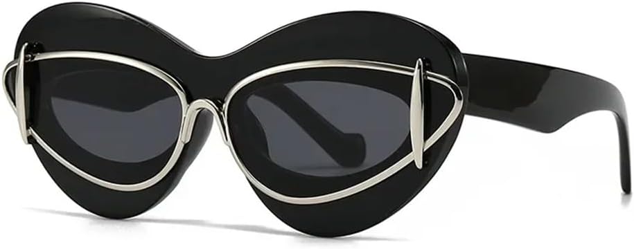 

Сексуальные солнцезащитные очки «кошачий глаз» в двойной оправе, винтажные солнцезащитные очки для женщин, ретро-очки, защита от ультрафиолета UV400 UJNHGQ, Silver Gray