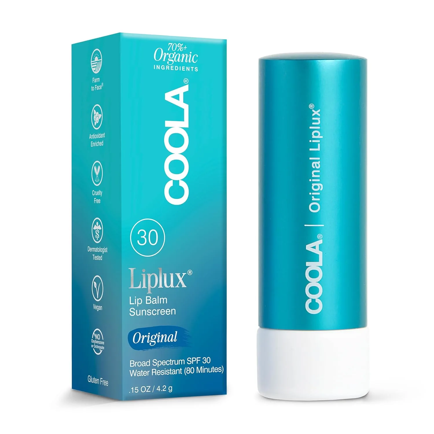 Органический бальзам для губ и солнцезащитный крем COOLA Liplux с SPF 30, протестировано дерматологами, обеспечивает ежедневную защиту, подходит для веганов и не содержит глютена, 0,15 унции., Sheer
