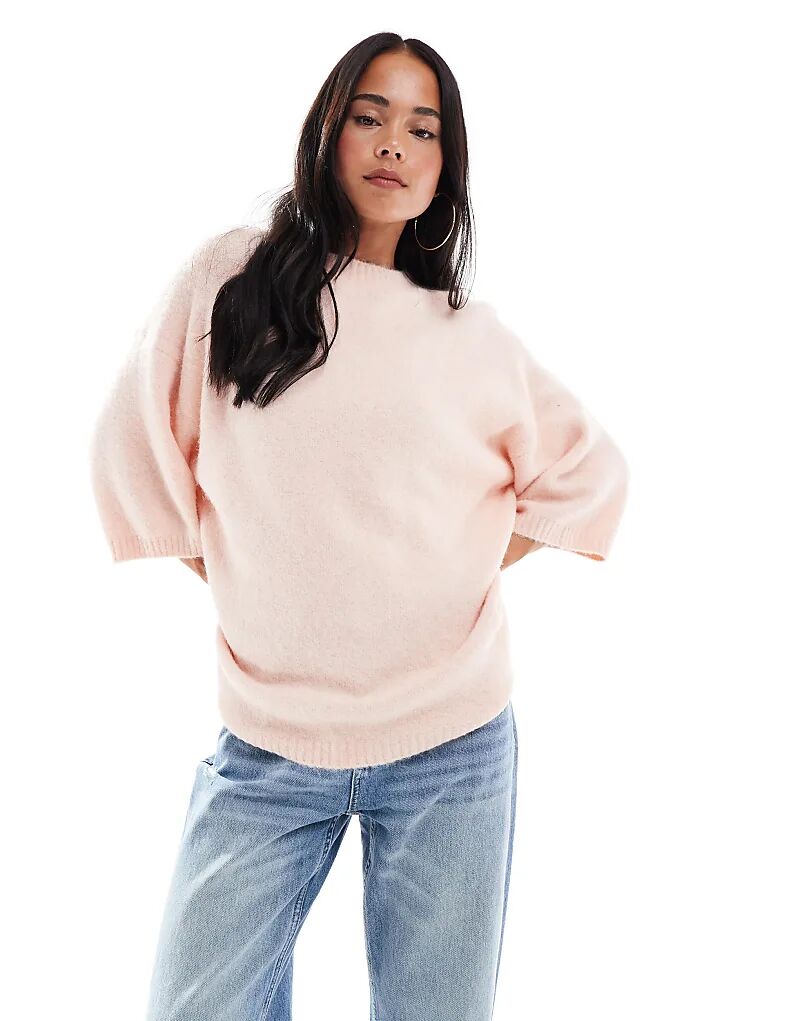 

Вязаный пушистый свитер ASOS DESIGN с круглым вырезом светло-розового цвета