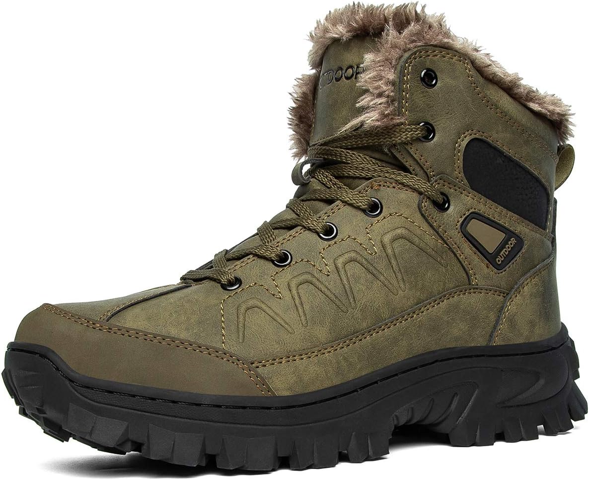 

Мужские водонепроницаемые походные ботинки зима, утепленные мехом, для снега, походов и работы Betoosen, Olive