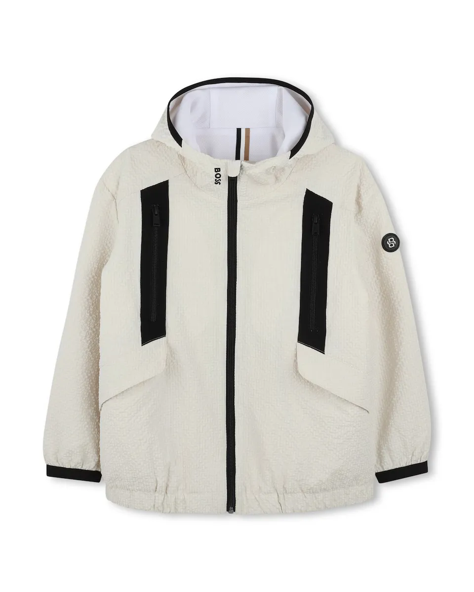 

Ветровка для мальчика с капюшоном и застежкой-молнией BOSS Kidswear, цвет Crudo