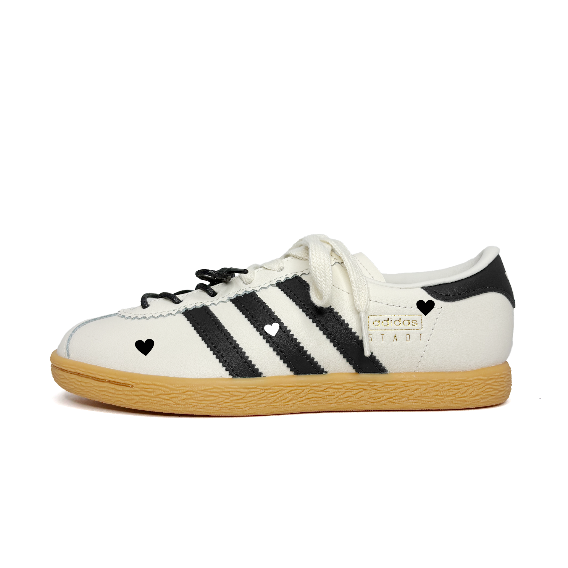 

Adidas Originals Stadt Black White Heart Abrasion Resistant Low top German Army Trainers Unisex Beige Black