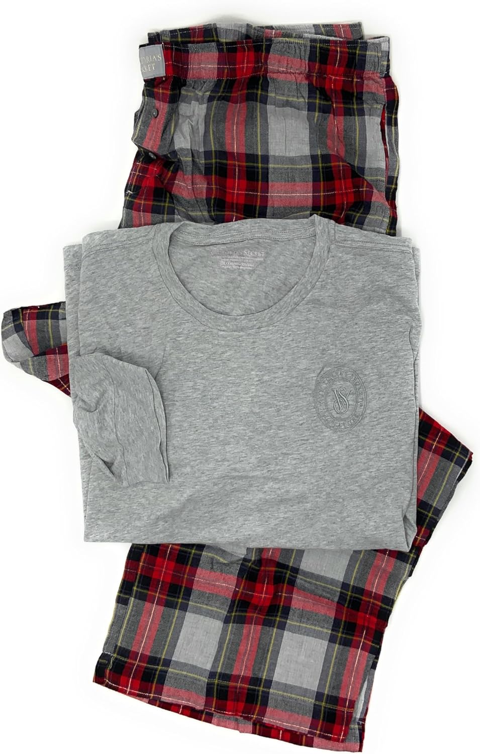 

Victoria's Secret Фланелевый сет из длинной футболки и пижамных штанов, Gray/Multi Plaid