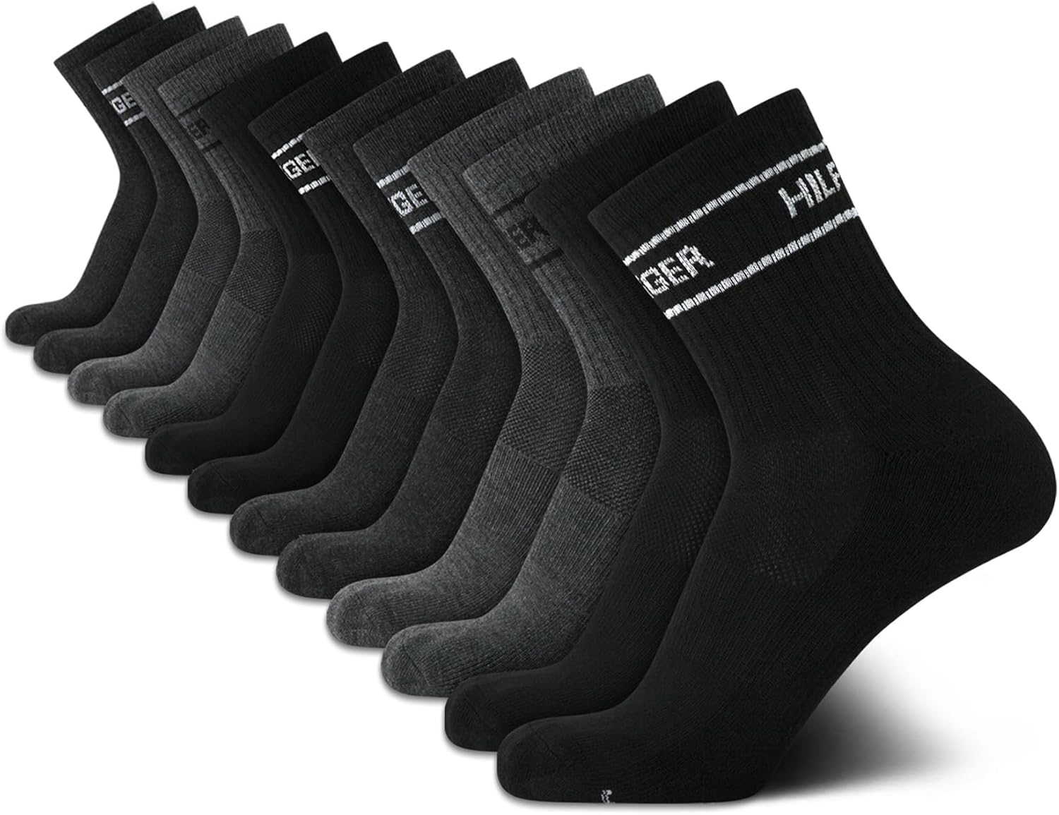 

Мужские носки Tommy Hilfiger Quarter - 12 пар спортивных носков средней длины с эластичной амортизацией для мужчин (размеры: 7-12), Black Grey Assorted