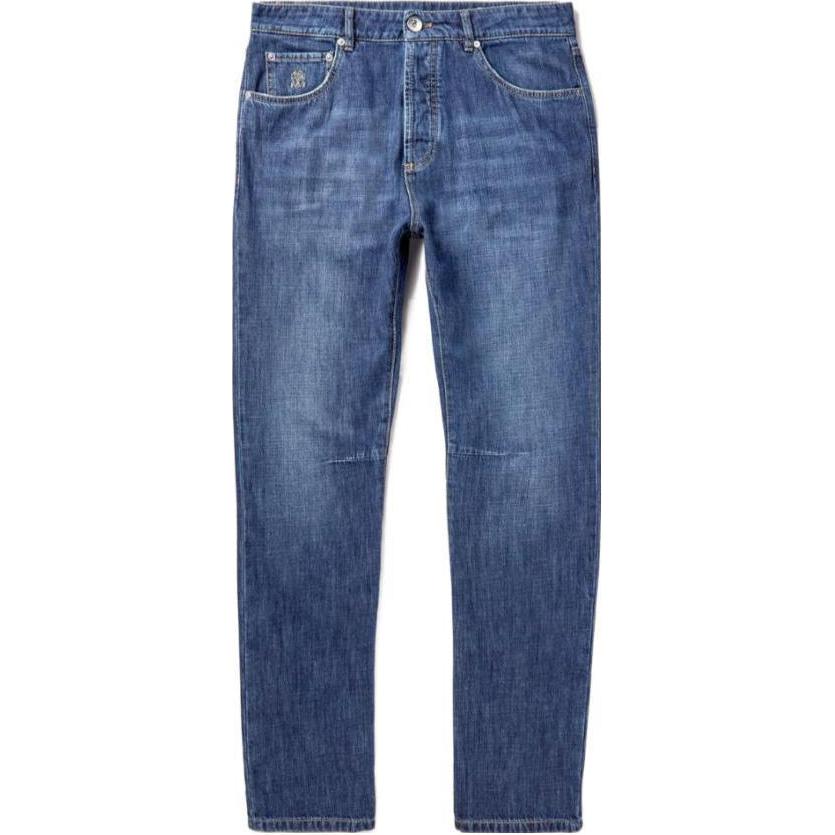 

Джинсы зауженного кроя с нашивкой-логотипом Brunello Cucinelli, синий