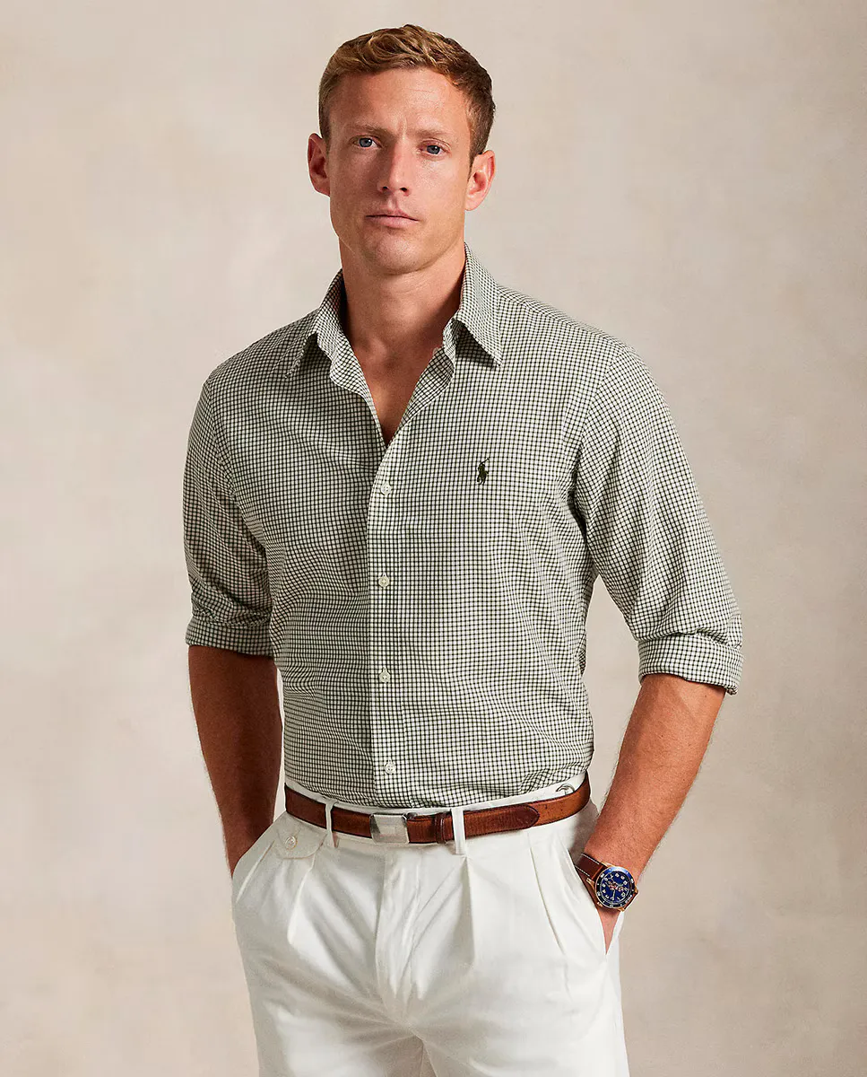 

Мужская хлопковая рубашка Regular fit Polo Ralph Lauren, цвет Blanco ártico