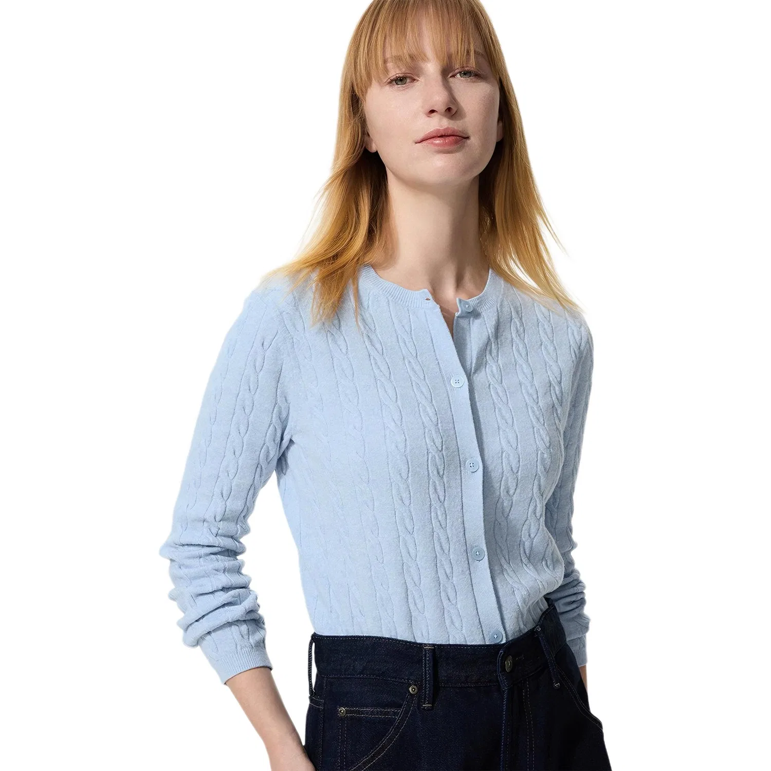 Кардиган женский с круглым вырезом UNIQLO розово-голубой