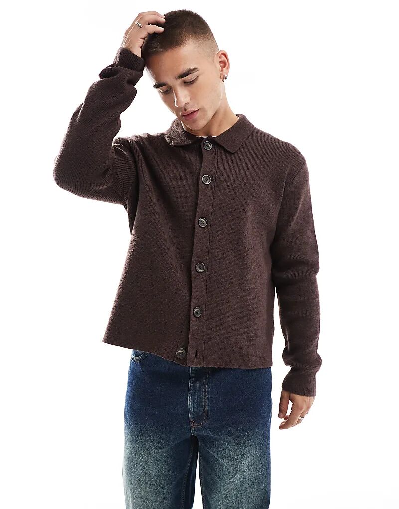 

Вязаный кардиган Cotton On от дедушки в шоколадном цвете Cotton:On